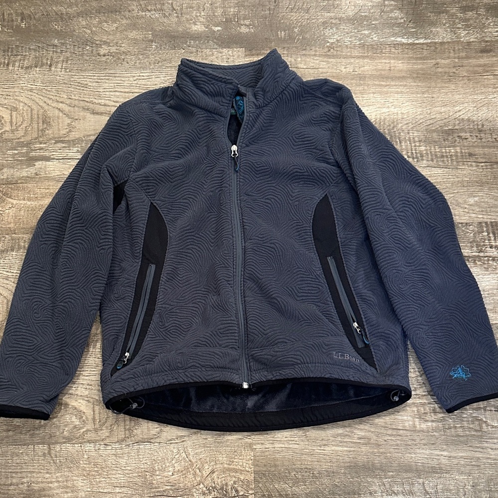 L.L. Bean Women's XL Charcoal‎ Fleece Jacket with Blue Details